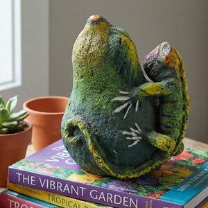 Vintage Folk Art Iguana Figurine | Hand Painted Whimsical Shelf Decor